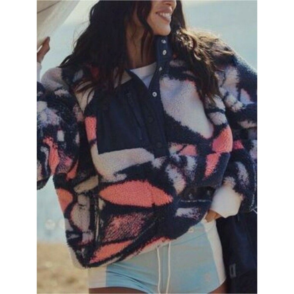 NEW FREE PEOPLE MOVEMENT HIT THE SLOPES PRINTED FLEECE PULLOVER XSMALL